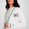 Country Club Cardigan, Embroidered Floral "C" Logo